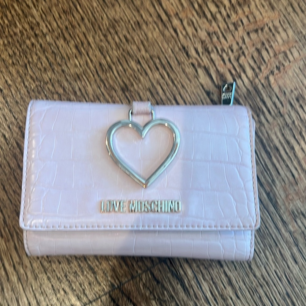 Love Moschino pink crocodile embossed wallet.